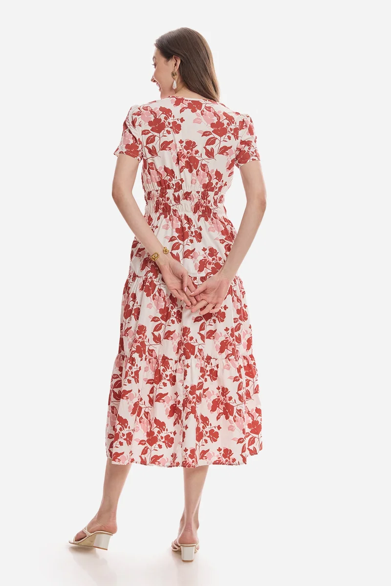 Virgio  All Over Print Cotton Tiered V-Neck Maxi Dress for Women for Women | Best Price UAE