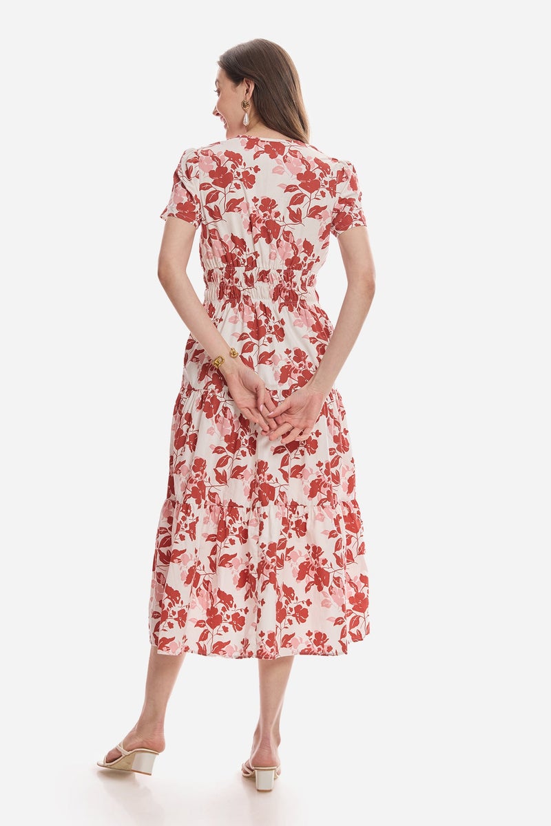 Virgio All Over Print Cotton Tiered V-Neck Maxi Dress for Women - Image 4