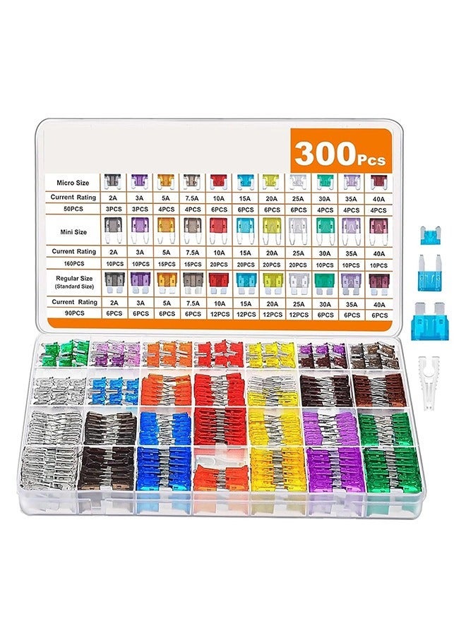 MVAQKLM مجموعة فيوزات السيارات: 160 فيوز شريطي صغير، 90 فيوز سيارة قياسي، 50 فيوز ميكرو وساحب الفيوزات - Image 1