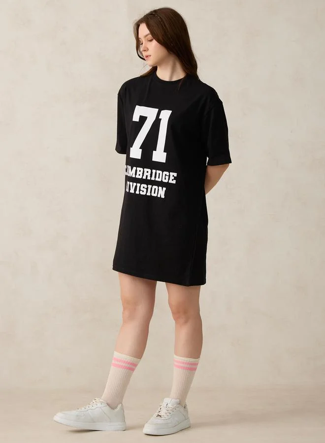 OUTZIDR Black Varsity Graphic T-Shirt Mini Dress