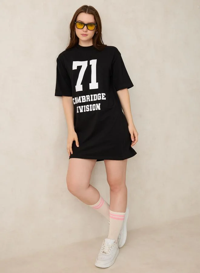 OUTZIDR Black Varsity Graphic T-Shirt Mini Dress