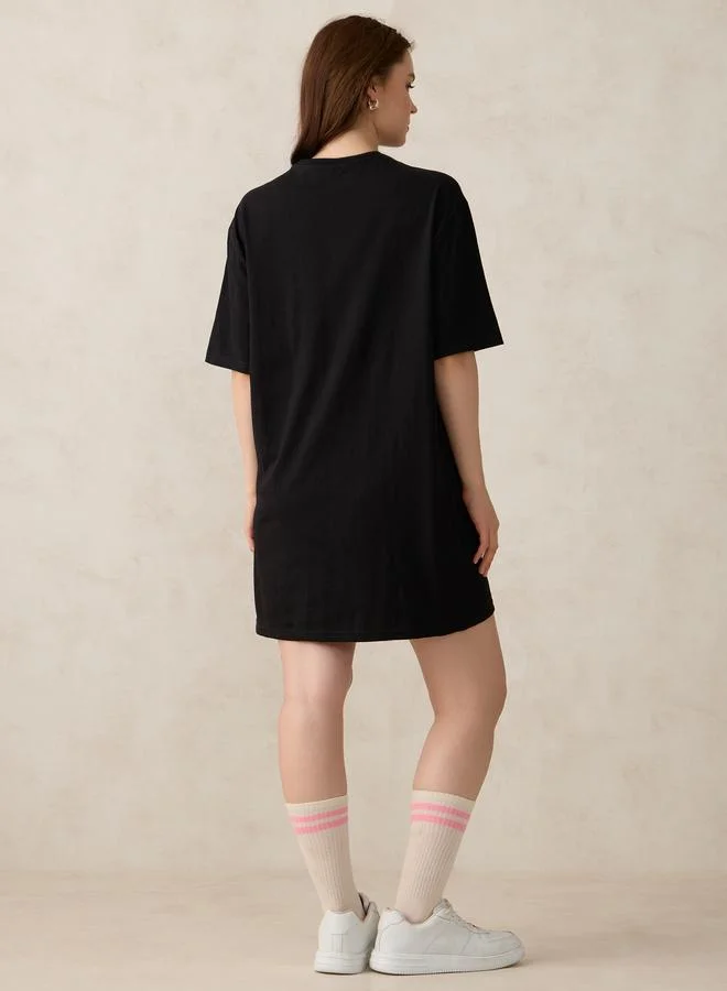 OUTZIDR Black Varsity Graphic T-Shirt Mini Dress