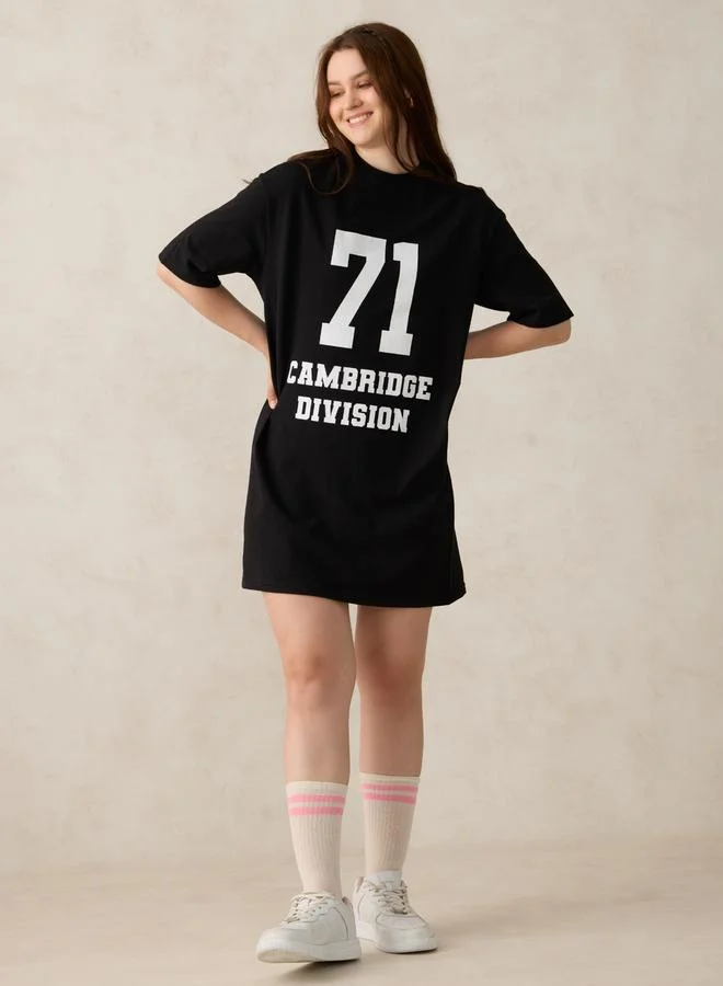 Black Varsity Graphic T-Shirt Mini Dress