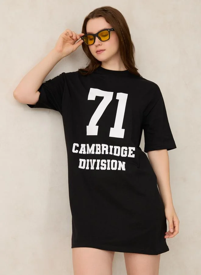 OUTZIDR Black Varsity Graphic T-Shirt Mini Dress