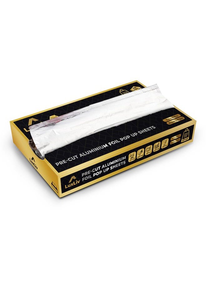 LuxLiv Aluminum Foil Sheets - Precut Foil Sheets - Pop Up Foil Sheets for Storing, Cooking Food - Premium Aluminum Foil Wraps - Single Foil Sheets 12" x 10.75" - 200 Sheets, Silver - Image 1