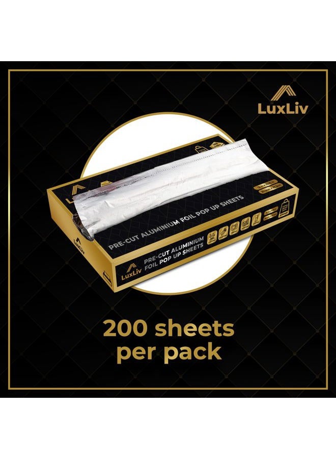 LuxLiv Aluminum Foil Sheets - Precut Foil Sheets - Pop Up Foil Sheets for Storing, Cooking Food - Premium Aluminum Foil Wraps - Single Foil Sheets 12" x 10.75" - 200 Sheets, Silver - Image 2