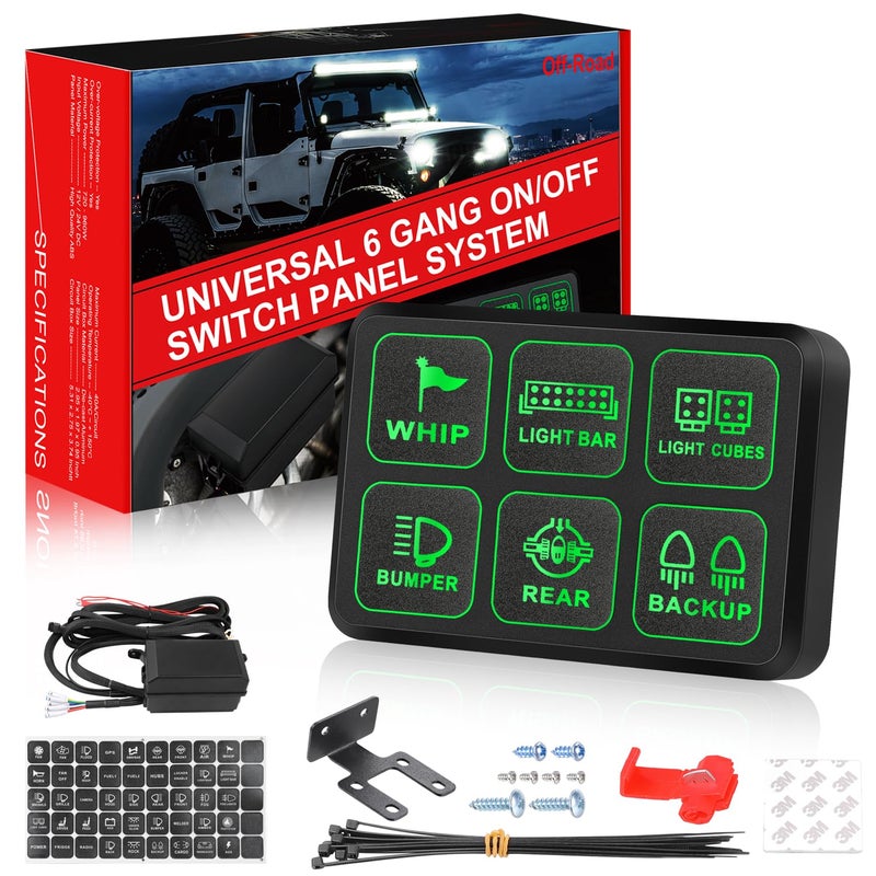 لوحة مفاتيح 6 مداخل نظام ريلاي إلكتروني OFFROADTOWN مع صندوق تحكم دائري صندوق فيوز مقاوم للماء مجموعة أسلاك ملصقات للسيارة والشاحنة