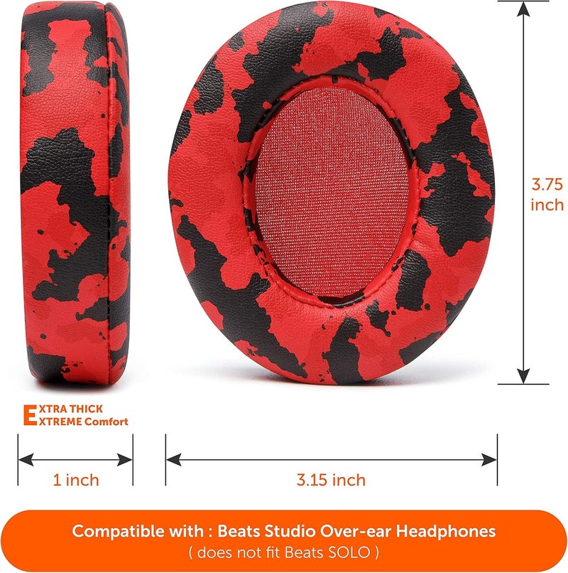 WC Wicked Cushions Replacement Ear Pads for Beats Studio 2 & 3 (B0501, B0500) Wired & Wireless | Does NOT Fit Beats Solo | Softer PU Leather, Enhanced Foam & Stronger Adhesive | Red Camo - Image 5