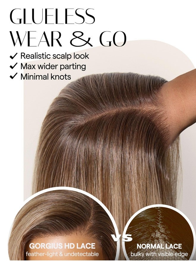 GORGIUS Blonde Bob Wig with Highlights Glueless Straight Short Synthetic Lace Front Wigs For Women Pre Cut Pre Plucked Side Part Hairline 12 Inch - Image 4