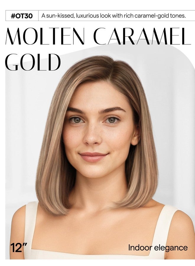 GORGIUS Blonde Bob Wig with Highlights Glueless Straight Short Synthetic Lace Front Wigs For Women Pre Cut Pre Plucked Side Part Hairline 12 Inch - Image 2