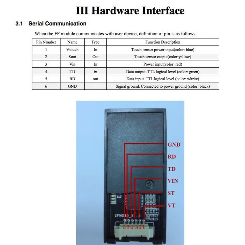 DIYmall Optical Fingerprint Reader Sensor Module for Ar Duino 2560 R3 Raspberry Pi ESP8266 ESP32 51 AVR STM32 Red Light DC 3.8-7V - Image 5