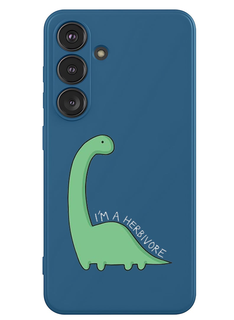 Theodor Protective Slim Fit Case Liquid Silicone Cover with Full Body Protection Anti-Scratch Shockproof Case For Samsung Galaxy S25 (Blue) - Dino - White - Image 1