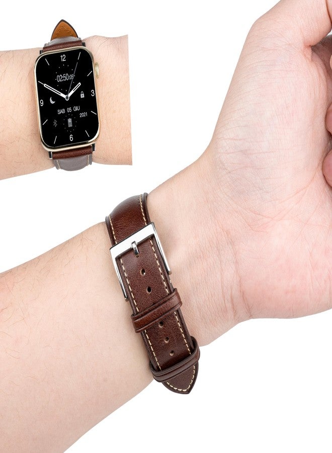 Gomvadr Leather Bands Compatible with Men's Apple Watch Band 42mm 44mm 45mm, Replacement Leather Strap for Mens iWatch Series 9 8 7 6 5 4 3 2 1 SE3/2/1 (Brown/Silver Buckle) - Image 2