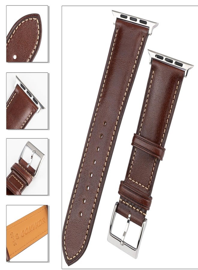 Gomvadr Leather Bands Compatible with Men's Apple Watch Band 42mm 44mm 45mm, Replacement Leather Strap for Mens iWatch Series 9 8 7 6 5 4 3 2 1 SE3/2/1 (Brown/Silver Buckle) - Image 5