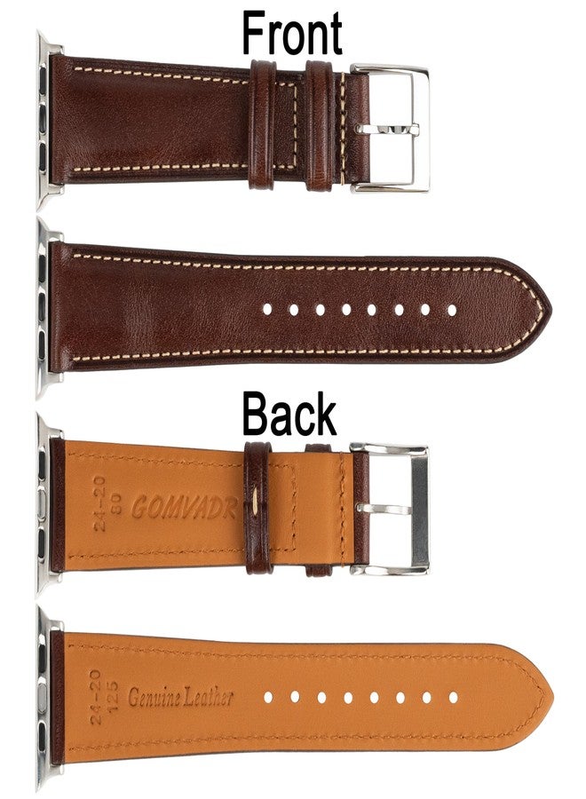 Gomvadr Leather Bands Compatible with Men's Apple Watch Band 42mm 44mm 45mm, Replacement Leather Strap for Mens iWatch Series 9 8 7 6 5 4 3 2 1 SE3/2/1 (Brown/Silver Buckle) - Image 4