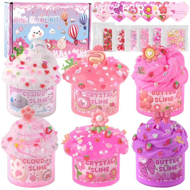 LAWOHO 6 Pack Slimes, Pink Slime Kids, Cloud Slime kit for Girls Ages 8-12, Toys for Girls and Boys, for Kids Slime Set Party kit Goodie Bag Stuffers, 4 5 6 7 8 9 10 Year Old Girl Birthday Gift Cute Stuff - Image 1
