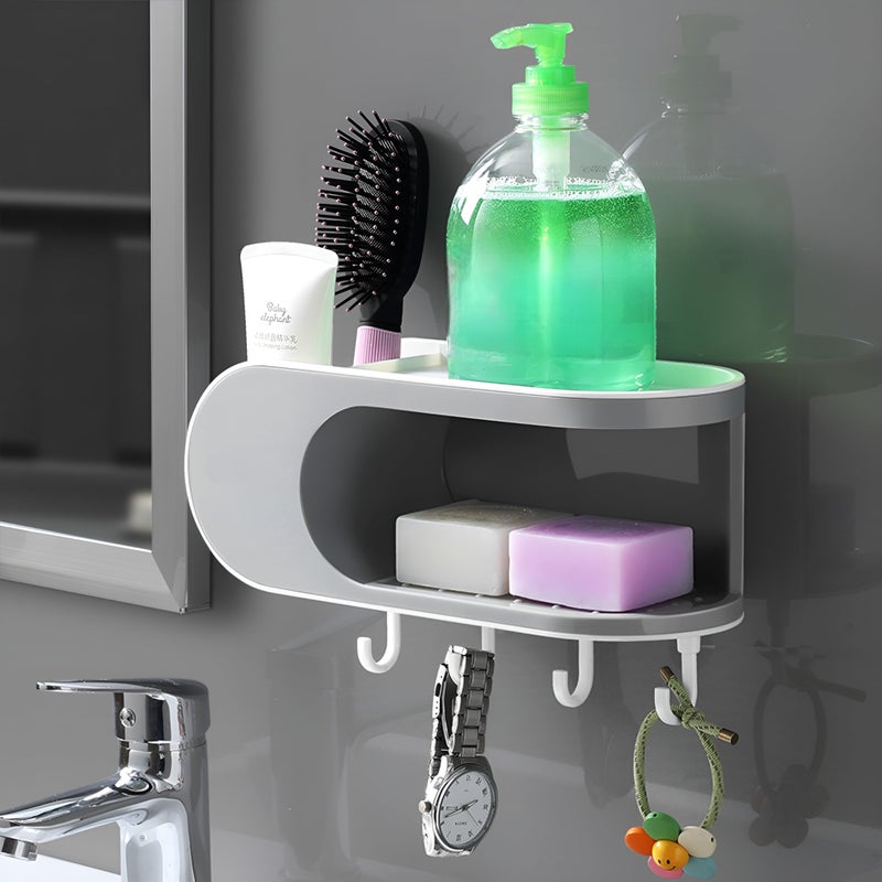 LXOICE Self Adhesive Soap Holder with 4 Removable Hooks, Soap Holder for Bathroom, Soap Dish Holder for Bathroom Shower & Kitchen Wall, Soap Stand for Wash Basin (Grey, Added 4 Hooks) - Image 1
