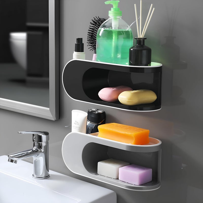 LXOICE Self Adhesive Soap Holder with 4 Removable Hooks, Soap Holder for Bathroom, Soap Dish Holder for Bathroom Shower & Kitchen Wall, Soap Stand for Wash Basin (Grey, Added 4 Hooks) - Image 2