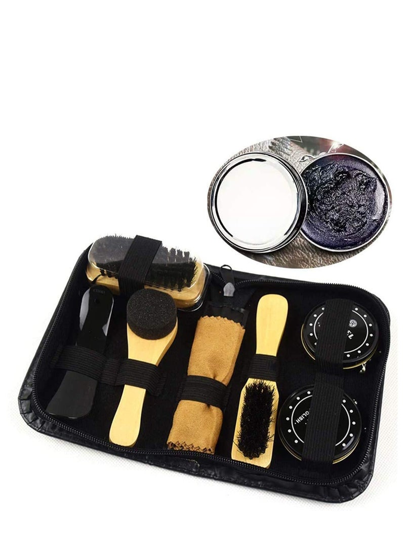 Complete Shoe Polish Kit with 7 Essential Brushes and PU Leather Case for Home and Travel - Image 1
