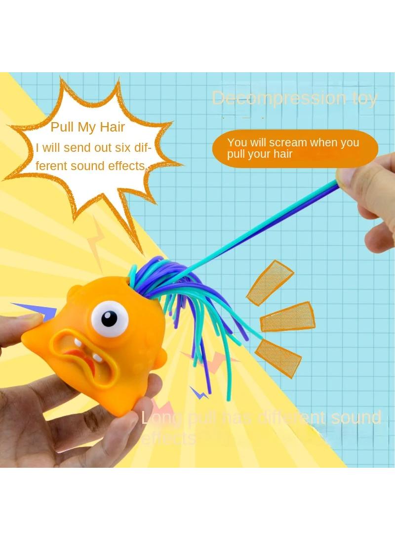 Hair Pulling Little Monster Can Be Tied Braids Decompression Vent Toys Educational Creative Vent Novelty Monster Big Eyes Boy Special Stress Reliever Toys Orange