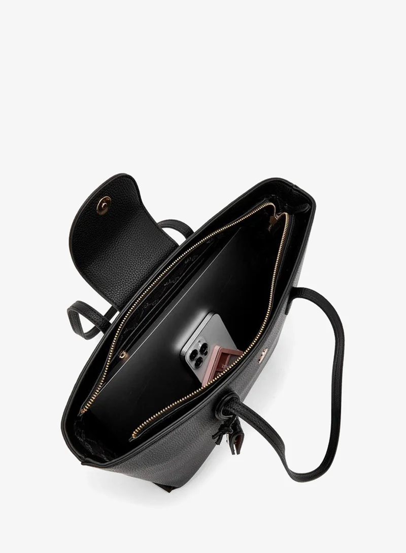 Celeste BLACK Textured Tote Bag With Zip Closure for Women | Best Price UAE