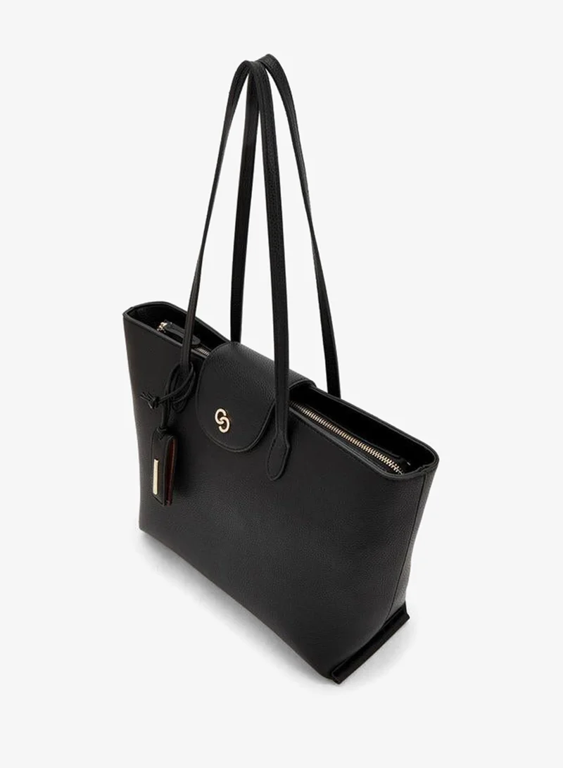 Celeste BLACK Textured Tote Bag With Zip Closure for Women | Best Price UAE