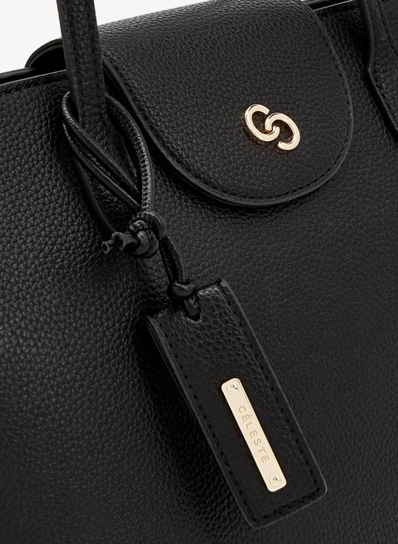 Celeste BLACK Textured Tote Bag With Zip Closure for Women | Best Price UAE