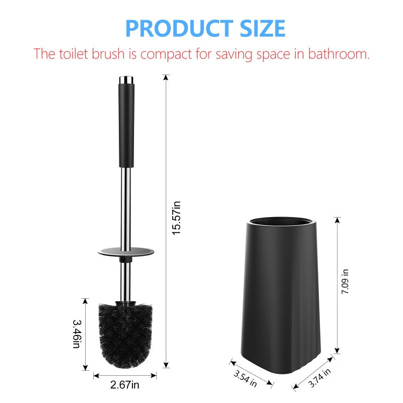 SetSail Toilet Brush, Compact Size Toilet Bowl Brush and Holder Toilet Brushes for Bathroom with Stainless Steel Handle Toilet Cleaner Brush with Durable Scrubbing Bristles, 2 Packs - Image 2