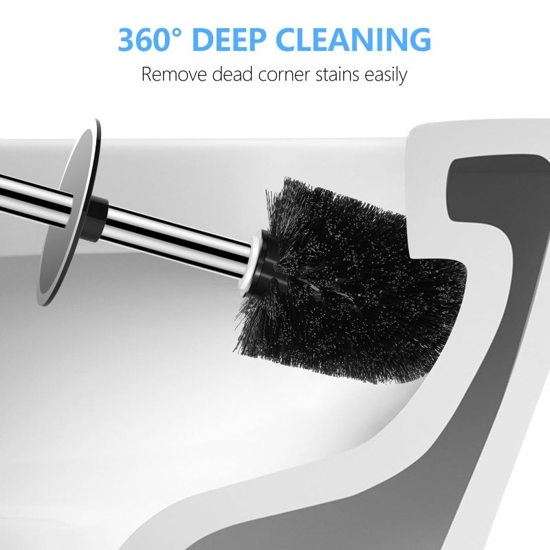 SetSail Toilet Brush, Compact Size Toilet Bowl Brush and Holder Toilet Brushes for Bathroom with Stainless Steel Handle Toilet Cleaner Brush with Durable Scrubbing Bristles, 2 Packs - Image 5