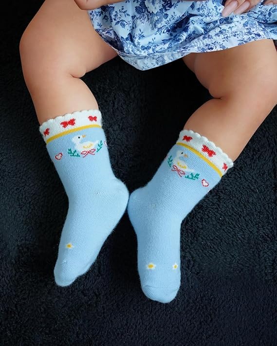 CUTEABLY Non-Skid Cotton Crew Socks, Assorted Print, for Baby Toddler Boys Girls, Pack of 3 (IN, Age, 18 Months, 24 Months, 3, Girl) - Image 2