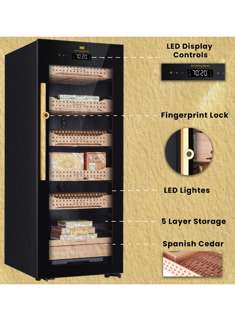 Hemingway B4 1200‑Count Steel Cigar Humidor Cabinet – Touch Control, App, Fingerprint Lock, Water Alarm - Image 2