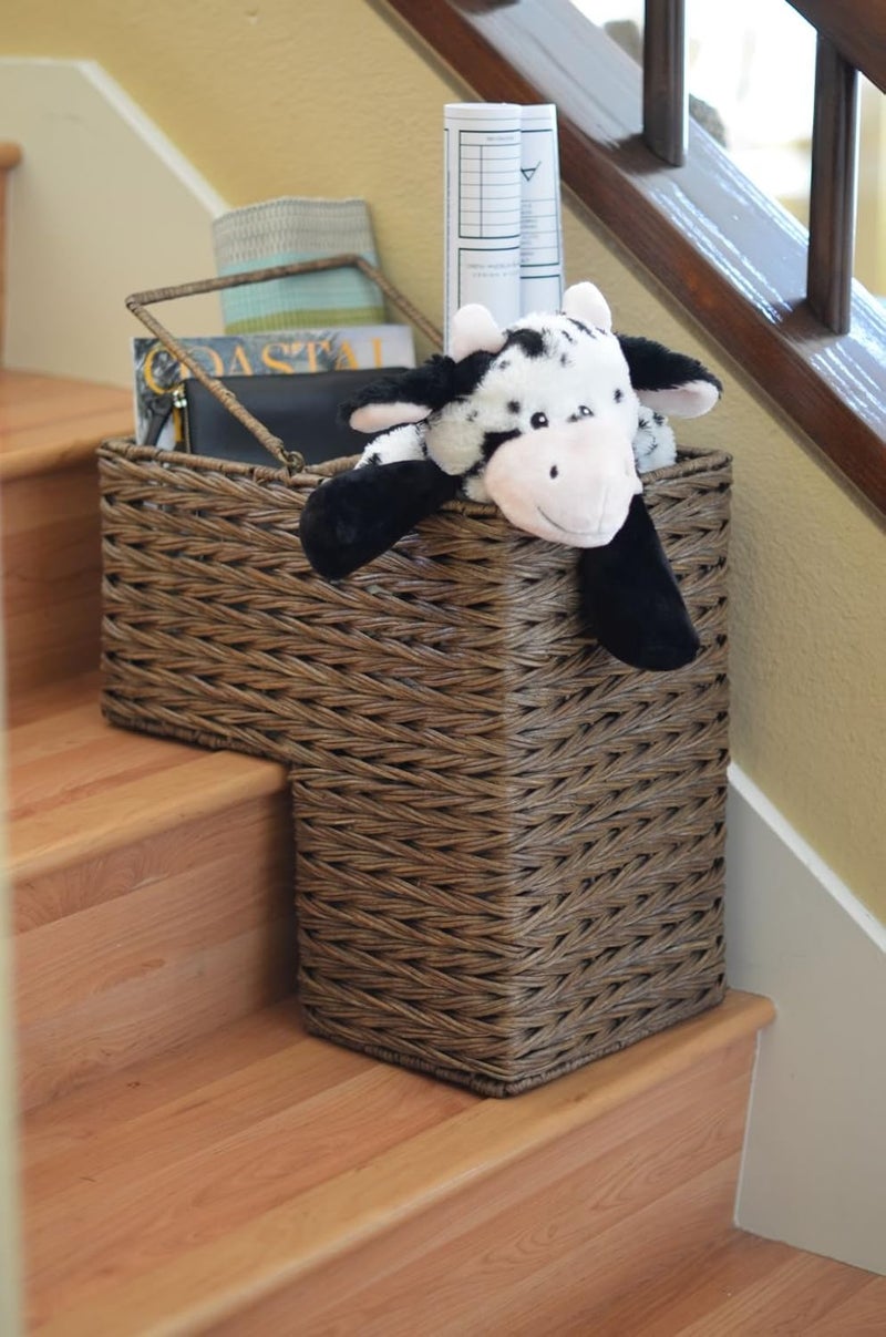 Kouboo KOUBOO 1060100 Sweater Weave Handwoven Wicker Stair Step Basket 15 x 95 x 16 Coffee Brown  - Image 4