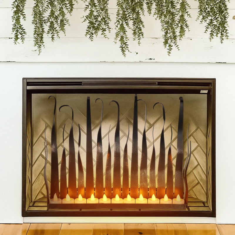 Mimorou Christmas Fireplace Candle Holder for Inside Fireplace Metal Flame Tea Light Holder 18 x 126 x 158 in Floor Candelabra Centerpiece Festive Cozy Home Decor Winter Xmas Wedding Party Favor - Image 2