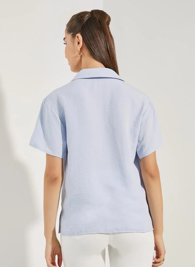 ستايلي Woven Notch Collared Shirt with Buttons