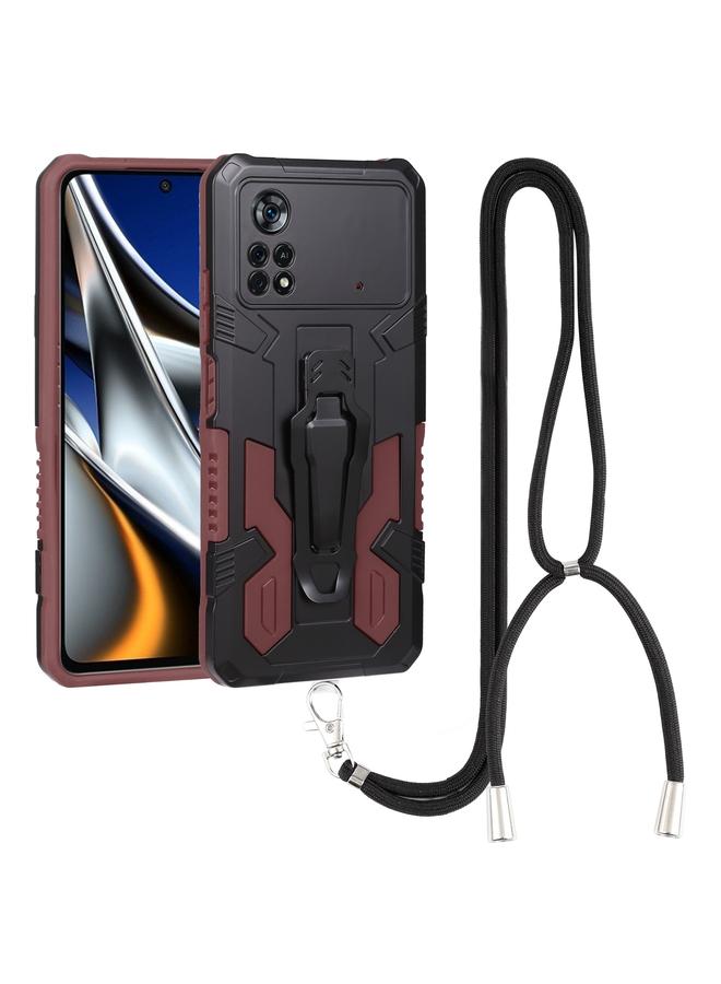 Case For Xiaomi Poco X4 Pro 5G Lanyard Mecha Armor Kickstand PC + TPU Phone Case