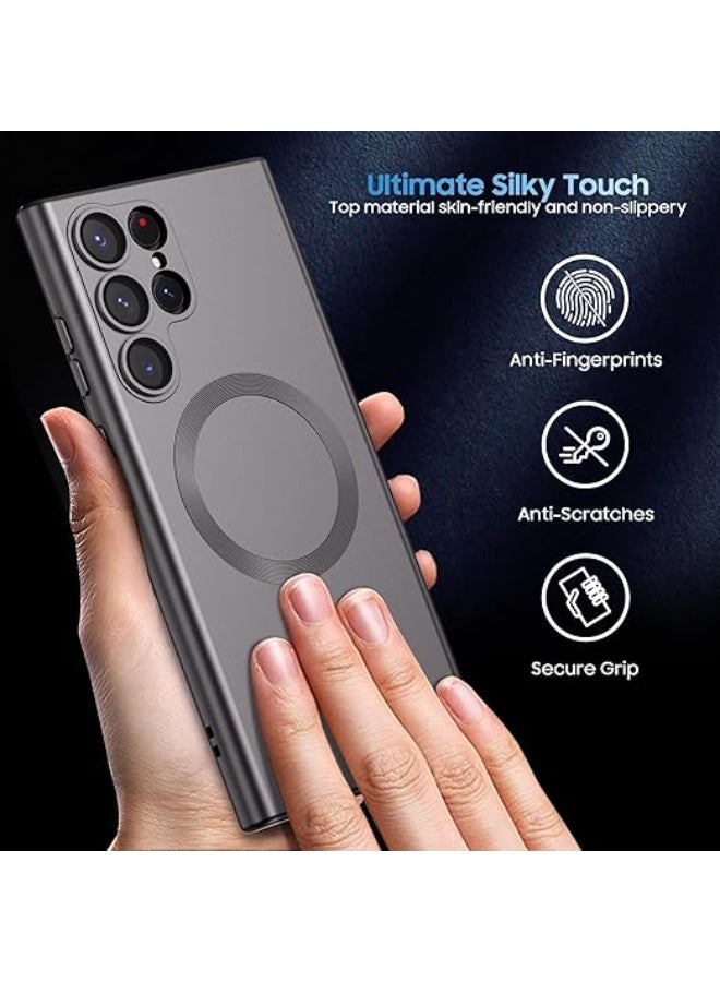 جراب غير لامع متوافق مع جراب Samsung Galaxy S22 Ultra، متوافق مع MagSafe، غطاء مغناطيسي رفيع مع واقي مدمج لعدسة الكاميرا، جراب هاتف مقاوم للصدمات (رمادي) - Image 4