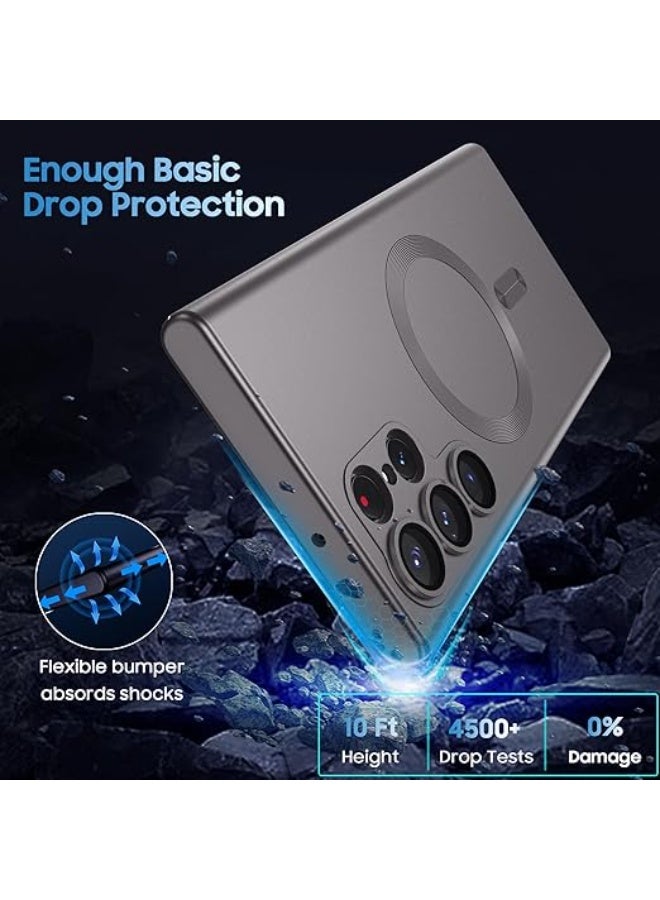 جراب غير لامع متوافق مع جراب Samsung Galaxy S22 Ultra، متوافق مع MagSafe، غطاء مغناطيسي رفيع مع واقي مدمج لعدسة الكاميرا، جراب هاتف مقاوم للصدمات (رمادي) - Image 3