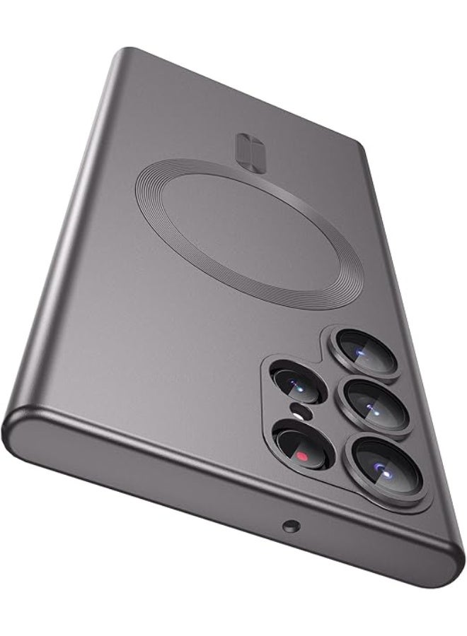 جراب غير لامع متوافق مع جراب Samsung Galaxy S22 Ultra، متوافق مع MagSafe، غطاء مغناطيسي رفيع مع واقي مدمج لعدسة الكاميرا، جراب هاتف مقاوم للصدمات (رمادي) - Image 1