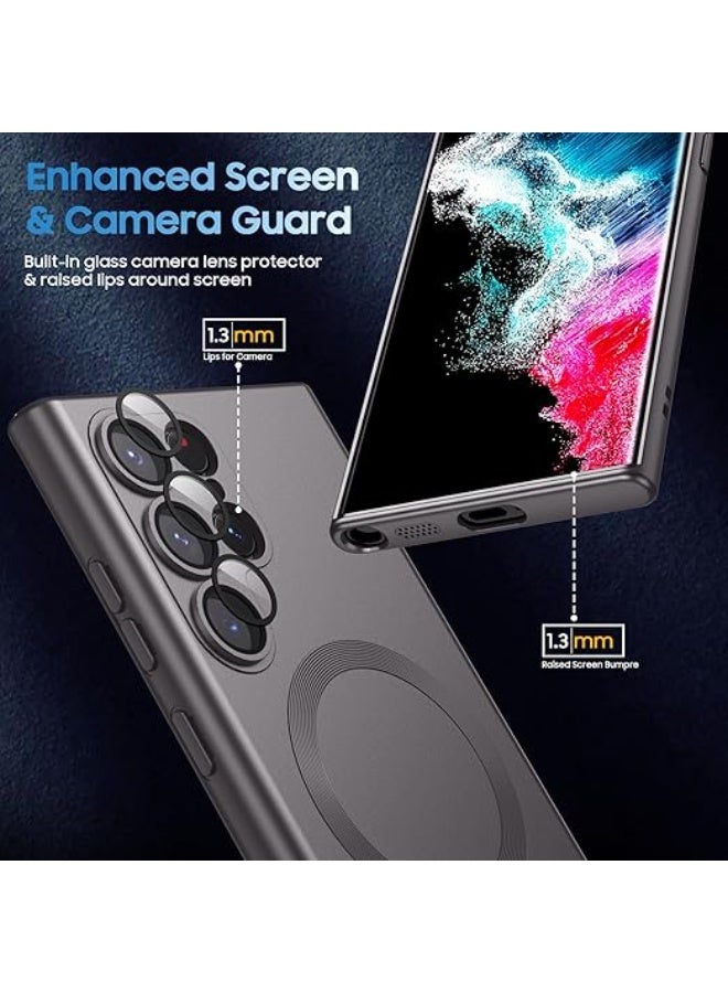 جراب غير لامع متوافق مع جراب Samsung Galaxy S22 Ultra، متوافق مع MagSafe، غطاء مغناطيسي رفيع مع واقي مدمج لعدسة الكاميرا، جراب هاتف مقاوم للصدمات (رمادي) - Image 2