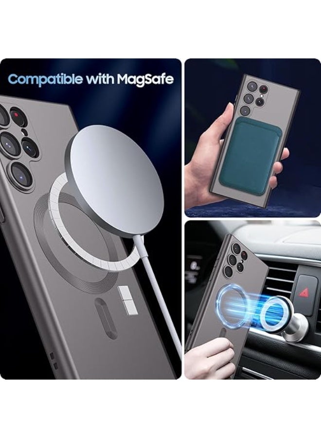 جراب غير لامع متوافق مع جراب Samsung Galaxy S22 Ultra، متوافق مع MagSafe، غطاء مغناطيسي رفيع مع واقي مدمج لعدسة الكاميرا، جراب هاتف مقاوم للصدمات (رمادي) - Image 5