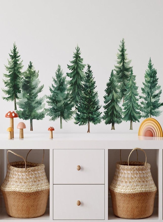 CNUSER Watercolor Pine Tree Wall Decals Green Pine Tree Wall Sticker Forest Nature Woodland Home Decor for Nursery Bedroom Living Room - Image 1