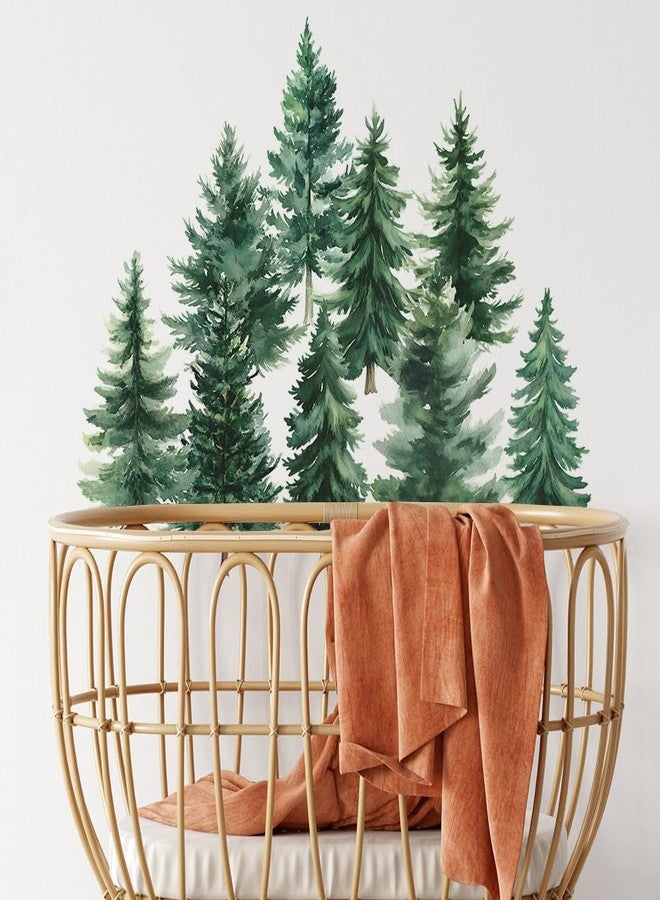 CNUSER Watercolor Pine Tree Wall Decals Green Pine Tree Wall Sticker Forest Nature Woodland Home Decor for Nursery Bedroom Living Room - Image 2