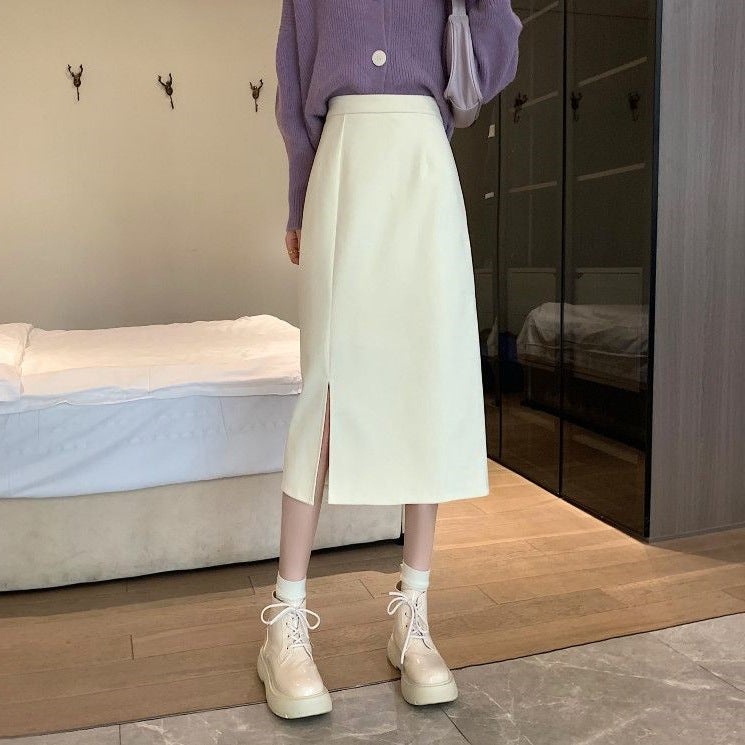 2021 New Plus Size Chubby Girl Skirt High Waist Mid-Length Split A- Line Skirt Slimming Black Hip Skirt - Image 1
