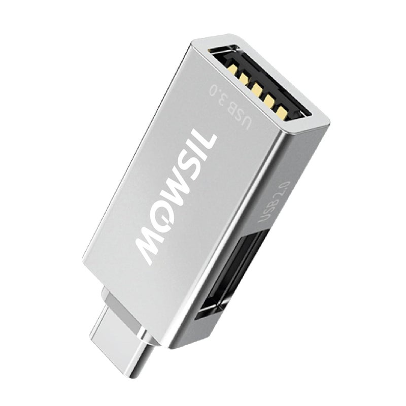 Mowsil USB-C to Dual USB 3.0 Port Adapter – Type C Male to USB A Female Hub – Grey - Image 2