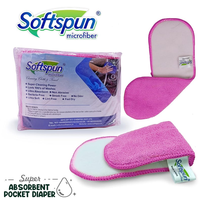 SOFTSPUN أقراص حفاضات جيب للأطفال من الألياف الدقيقة 4 طبقات 340 جرام حزمة من 4 حجم كبير وردي عمر 4-30 شهر قابلة للغسل وإعادة الاستخدام فائقة الامتصاص ناعمة ومريحة لبشرة الأطفال حديثي الولادة. - Image 5