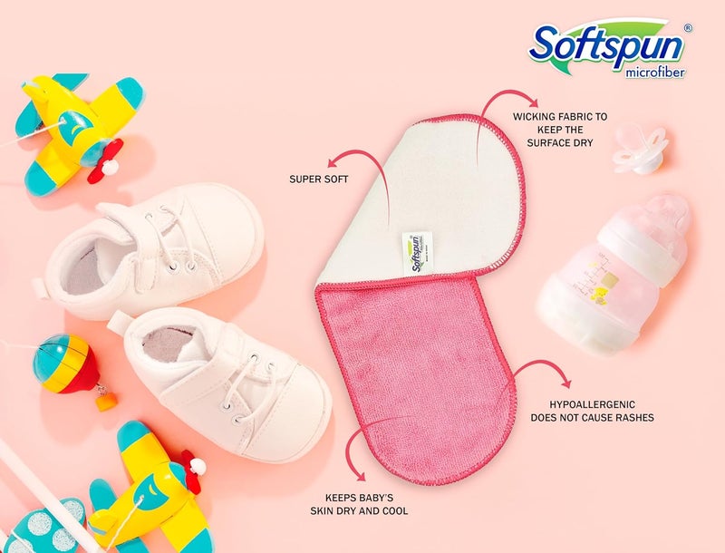 SOFTSPUN أقراص حفاضات جيب للأطفال من الألياف الدقيقة 4 طبقات 340 جرام حزمة من 4 حجم كبير وردي عمر 4-30 شهر قابلة للغسل وإعادة الاستخدام فائقة الامتصاص ناعمة ومريحة لبشرة الأطفال حديثي الولادة. - Image 4