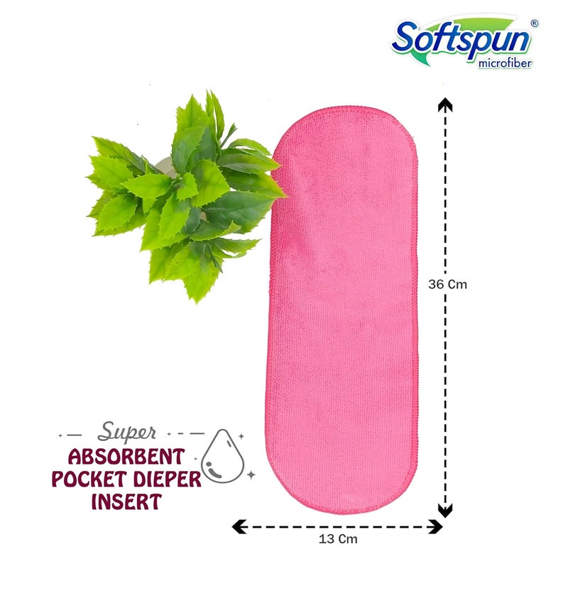 SOFTSPUN أقراص حفاضات جيب للأطفال من الألياف الدقيقة 4 طبقات 340 جرام حزمة من 4 حجم كبير وردي عمر 4-30 شهر قابلة للغسل وإعادة الاستخدام فائقة الامتصاص ناعمة ومريحة لبشرة الأطفال حديثي الولادة. - Image 3