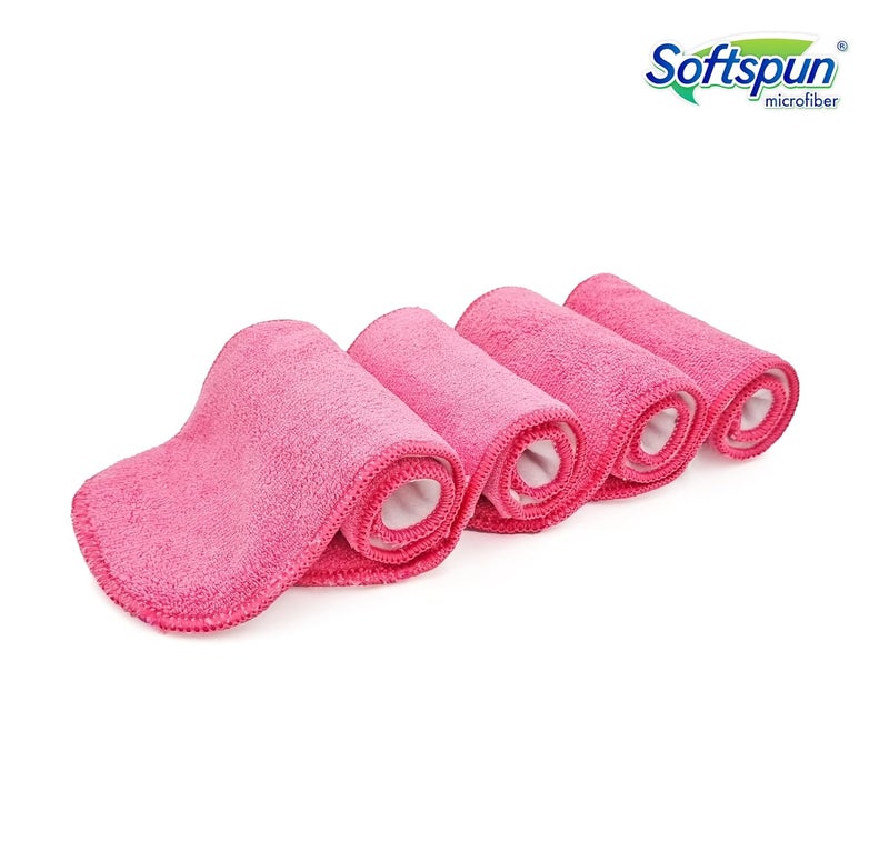SOFTSPUN أقراص حفاضات جيب للأطفال من الألياف الدقيقة 4 طبقات 340 جرام حزمة من 4 حجم كبير وردي عمر 4-30 شهر قابلة للغسل وإعادة الاستخدام فائقة الامتصاص ناعمة ومريحة لبشرة الأطفال حديثي الولادة. - Image 2