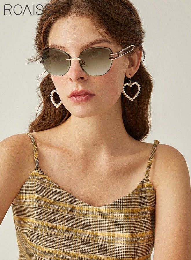 رويس نظارة شمسية على شكل عين القطة للرجال والنساء، حماية من الأشعة فوق البنفسجية 400، نظارات شمسية أنيقة بدون إطار مربعة الشكل مضادة للتوهج مع حافظة نظارات للتسوق والحفلات والسفر 58 مم، بني - Image 2