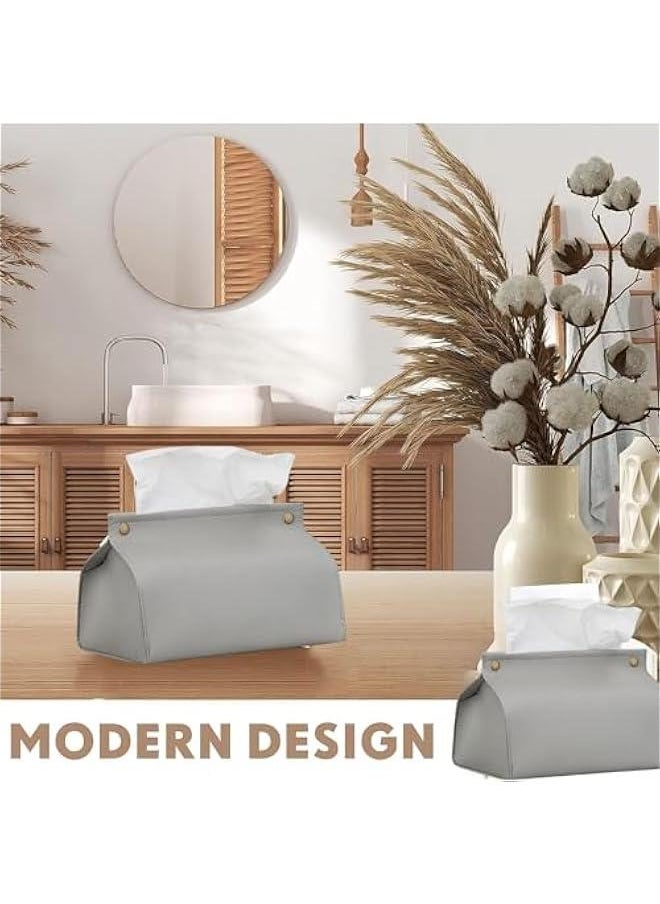 HOOKOR Tissue Box Holder,PU Leather Rectangular Tissue Box Cover Holder Organizer for Bathroom Home Living Room, Bedroom,Kitchen and car (Grey)  - Image 2